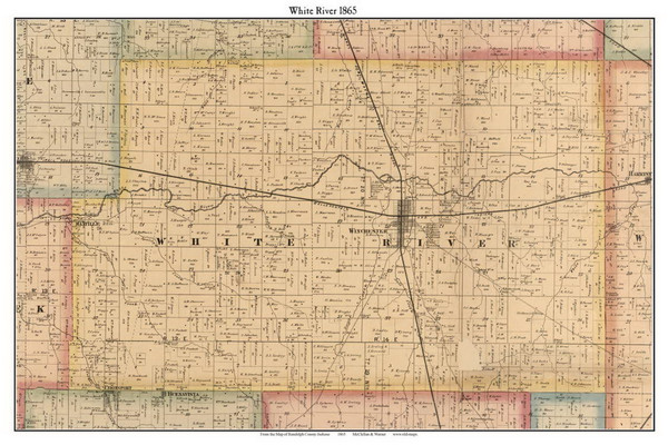 White River, Indiana 1865 Old Town Map Custom Print - Randolph Co. White River, Indiana 1865 Old Town Map Custom Print - Randolph Co.