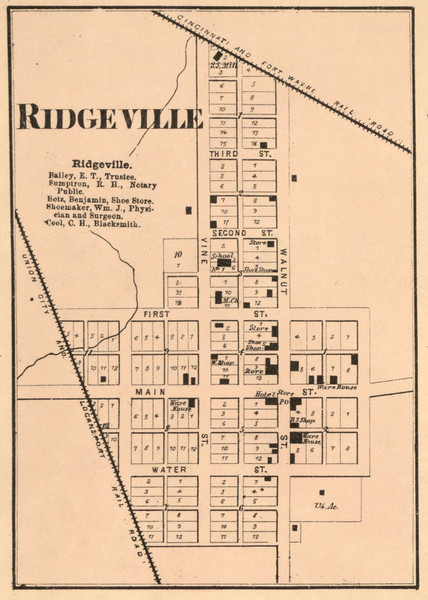 Ridgeville Village, Franklin, Indiana 1865 Old Town Map Custom Print - Randolph Co. Ridgeville Village, Franklin, Indiana 1865 Old Town Map Custom Print - Randolph Co.