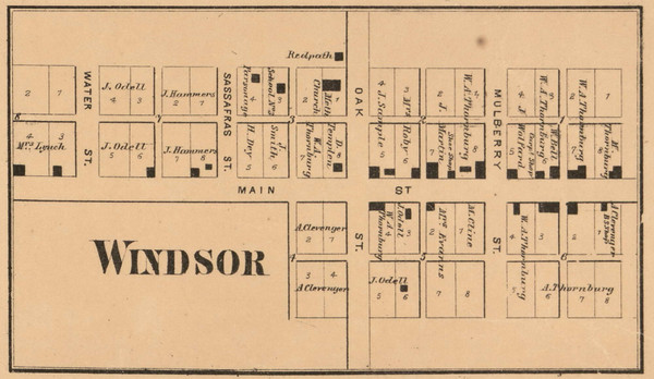 Windsor Village, Stony Creek, Indiana 1865 Old Town Map Custom Print - Randolph Co.