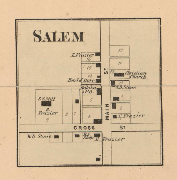 Salem Village, Wayne, Indiana 1865 Old Town Map Custom Print - Randolph Co. Salem Village, Wayne, Indiana 1865 Old Town Map Custom Print - Randolph Co.