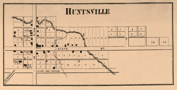 Huntsville Village, West River 1865 Old Town Map Custom Print - Randolph Co. Huntsville Village, West River 1865 Old Town Map Custom Print - Randolph Co.
