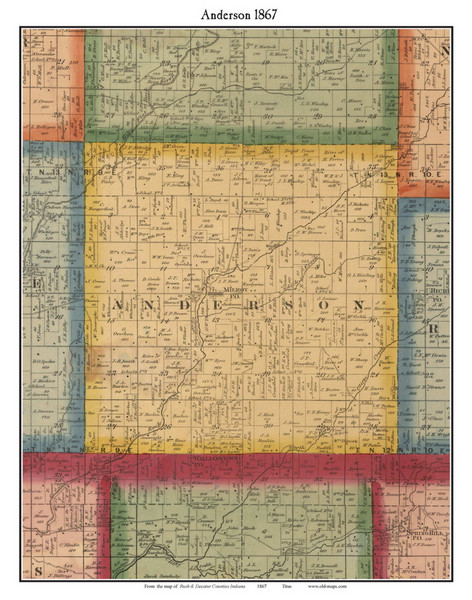 Anderson, Indiana 1867 Old Town Map Custom Print  Rush Co.