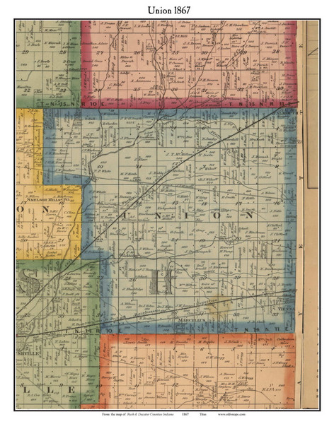 Union, Indiana 1867 Old Town Map Custom Print  Rush Co.