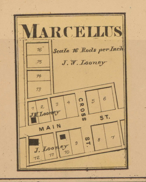 Marcellus Village, Union, Indiana 1867 Old Town Map Custom Print  Rush Co.