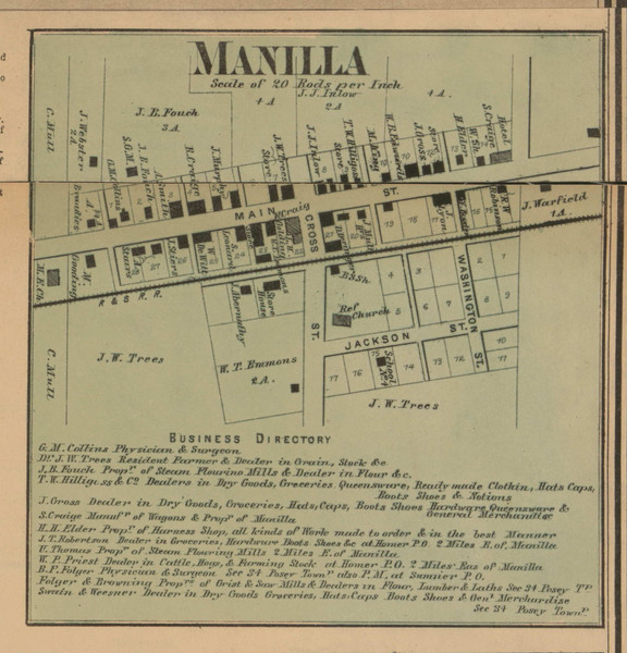 Manila Village, Walker, Indiana 1867 Old Town Map Custom Print  Rush Co. Manila Village, Walker, Indiana 1867 Old Town Map Custom Print  Rush Co.