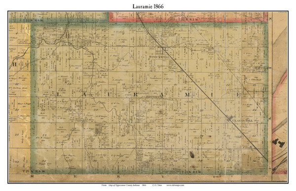 Lauramie, Indiana 1866 Old Town Map Custom Print  Tippecanoe Co.