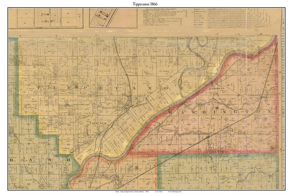 Tippecanoe, Indiana 1866 Old Town Map Custom Print  Tippecanoe Co.