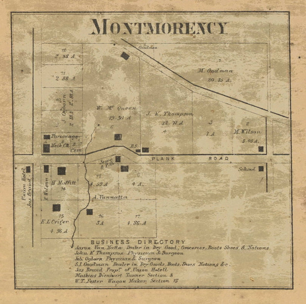 Montmorency Village, Shelby, Indiana 1866 Old Town Map Custom Print  Tippecanoe Co.