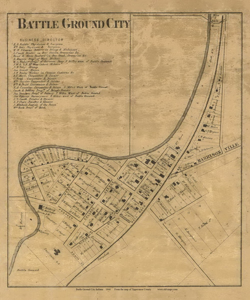 Battle Ground City, Tippecanoe, Indiana 1866 Old Town Map Custom Print  Tippecanoe Co.