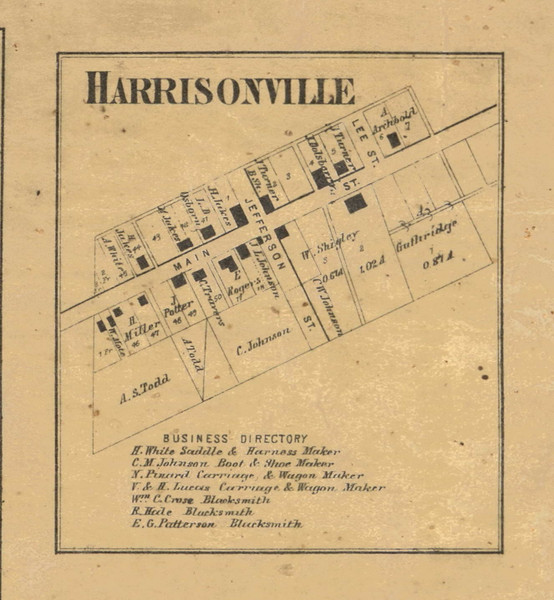 Harrisonville Village, Tippecanoe, Indiana 1866 Old Town Map Custom Print  Tippecanoe Co.