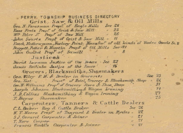 Business Directory, Perry, Indiana 1866 Old Town Map Custom Print  Tippecanoe Co.