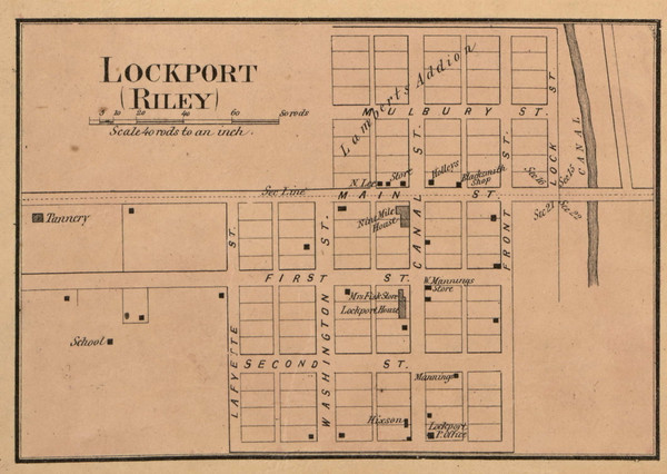 Lockport Village, Riley, Indiana 1858 Old Town Map Custom Print  Vigo Co.