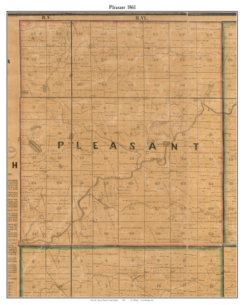 Pleasant, Indiana 1861 Old Town Map Custom Print  Wabash Co.