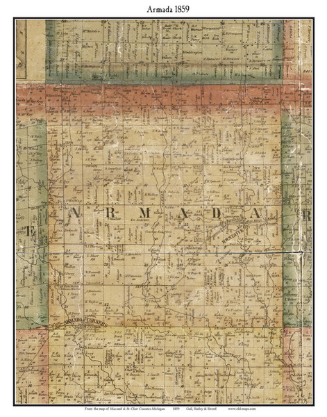 Armada, Michigan 1859 Old Town Map Custom Print - Macomb Co.