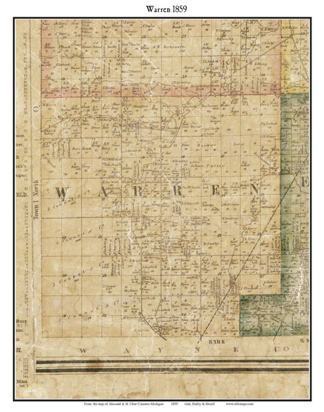 Warren, Michigan 1859 Old Town Map Custom Print - Macomb Co. Warren, Michigan 1859 Old Town Map Custom Print - Macomb Co.