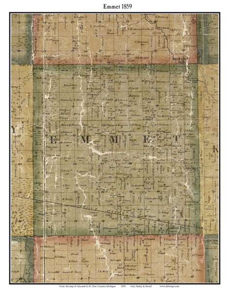 Emmet, Michigan 1859 Old Town Map Custom Print - St. Claire Co.