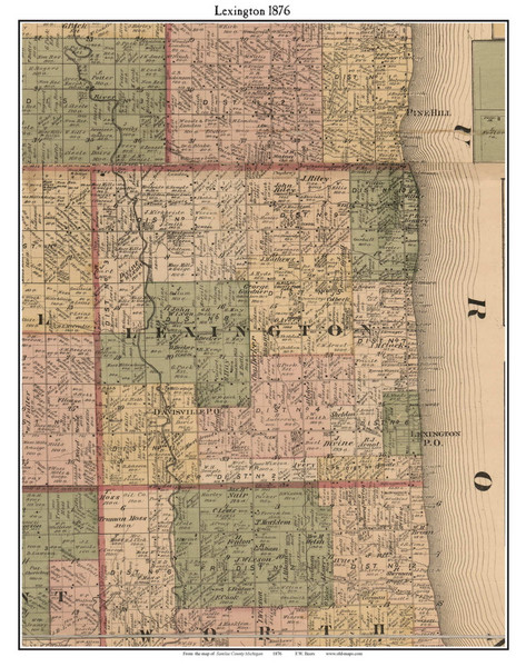 Lexington, Michigan 1876 Old Town Map Custom Print - Sanilac Co.
