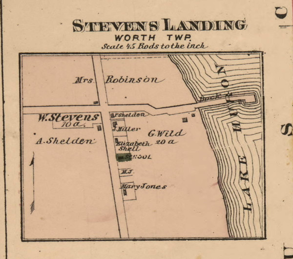 Stevens Landing Village, Worth, Michigan 1876 Old Town Map Custom Print - Sanilac Co.