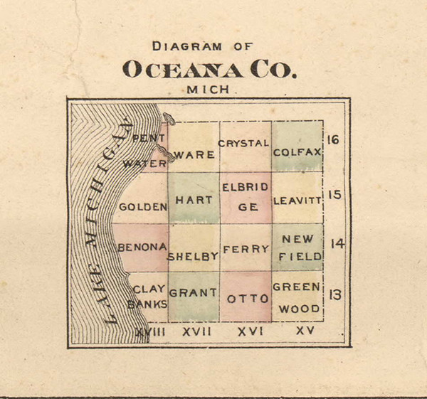 Diagram of Townships in County, Oceana County, Michigan 1876 Old Town Map Custom Print -