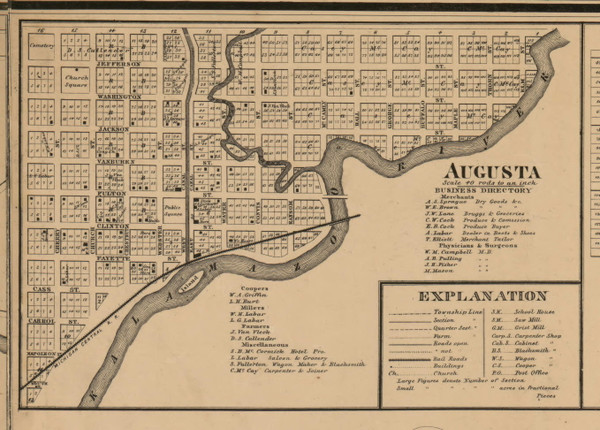 Augusta, Michigan 1861 Old Town Map Custom Print - Kalamazoo Co.