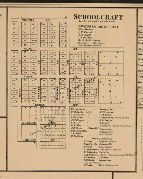 Schoolcraft Village, Michigan 1861 Old Town Map Custom Print - Kalamazoo Co.