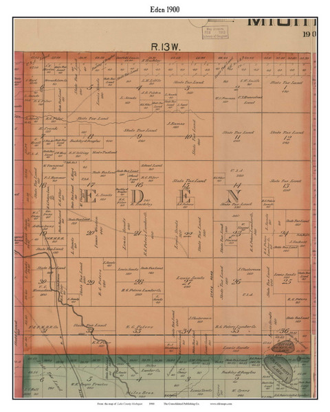 Eden, Michigan 1900 Old Town Map Custom Print - Lake Co.