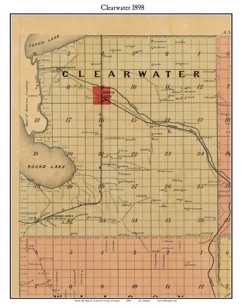 Blearwater, Michigan 1898 Old Town Map Custom Print - Kalkaska Co.