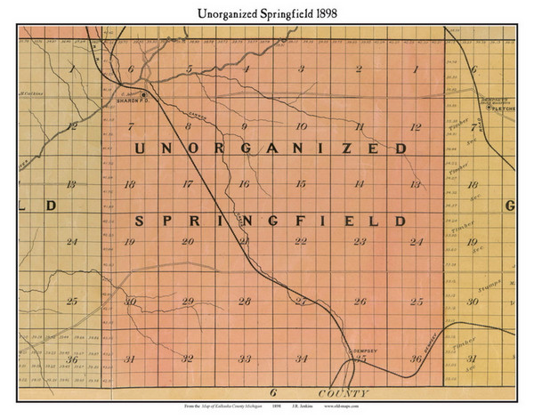 Unorganized Springfield, Michigan 1898 Old Town Map Custom Print - Kalkaska Co.