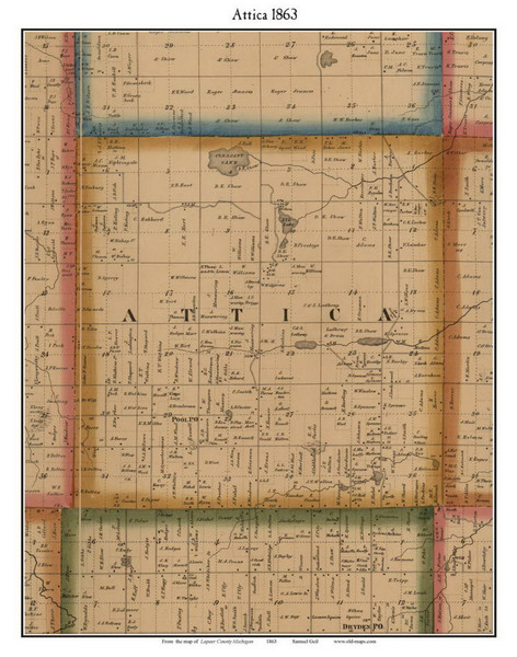 Attica, Michigan 1863 Old Town Map Custom Print - Lapeer Co.