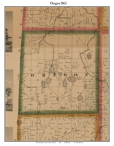 Oregon, Michigan 1863 Old Town Map Custom Print - Lapeer Co.