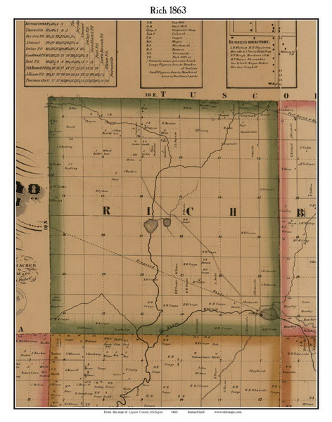 Rich, Michigan 1863 Old Town Map Custom Print - Lapeer Co. Rich, Michigan 1863 Old Town Map Custom Print - Lapeer Co.