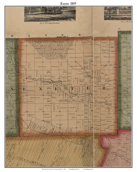 Exeter, Michigan 1859 Old Town Map Custom Print - Monroe Co.