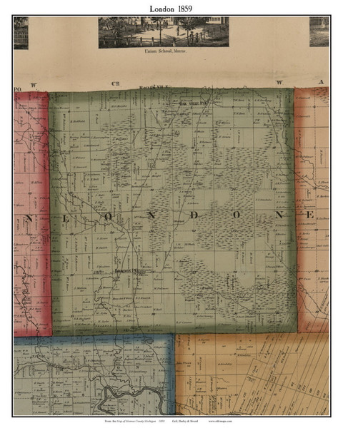 London, Michigan 1859 Old Town Map Custom Print - Monroe Co.