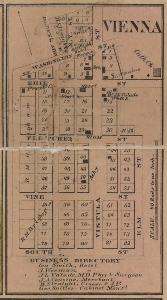 Vienna Village, Erie, Michigan 1859 Old Town Map Custom Print - Monroe Co.