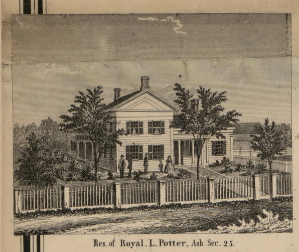 Potter Residence, Ash, Michigan 1859 Old Town Map Custom Print - Monroe Co.