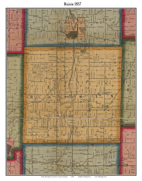 Raisin, Michigan 1857 Old Town Map Custom Print - Lenawee Co. Raisin, Michigan 1857 Old Town Map Custom Print - Lenawee Co.