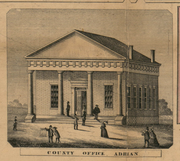 County Offices, Adrian, Michigan 1857 Old Town Map Custom Print - Lenawee Co.