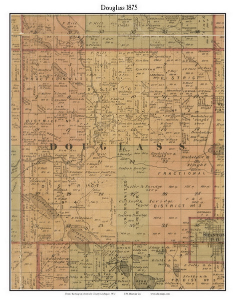 Douglass, Michigan 1875 Old Town Map Custom Print - Montcalm Co.