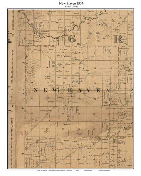 New Haven, Michigan 1864 Old Town Map Custom Print - Gratiot Co. New Haven, Michigan 1864 Old Town Map Custom Print - Gratiot Co.