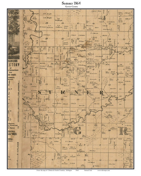 Sumner, Michigan 1864 Old Town Map Custom Print - Gratiot Co.