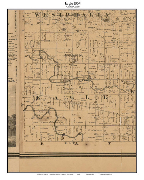Eagle, Michigan 1864 Old Town Map Custom Print - Clinton Co.