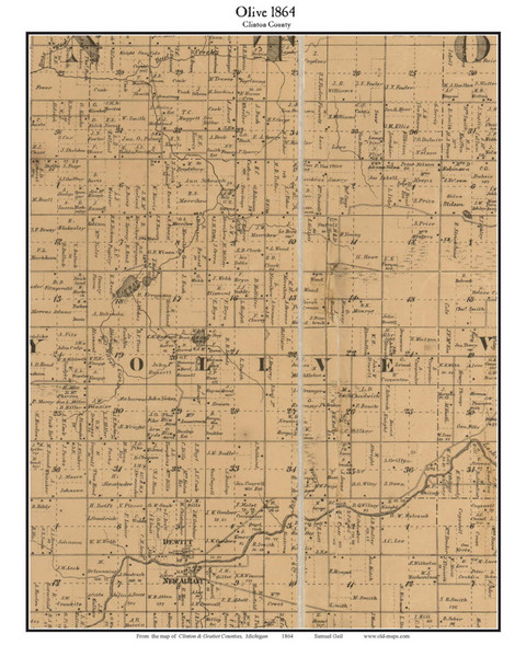 Olive, Michigan 1864 Old Town Map Custom Print - Clinton Co.