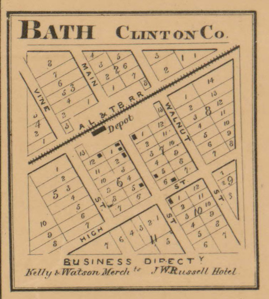 Bath Village, Bath, Michigan 1864 Old Town Map Custom Print - Clinton Co.