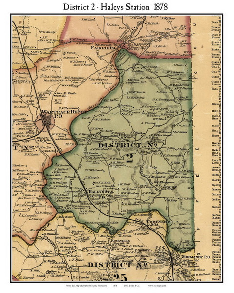 District 2 - Haleys Station, Bedford Co. Tennessee 1878 Old Town Map Custom Print Bedford Co.