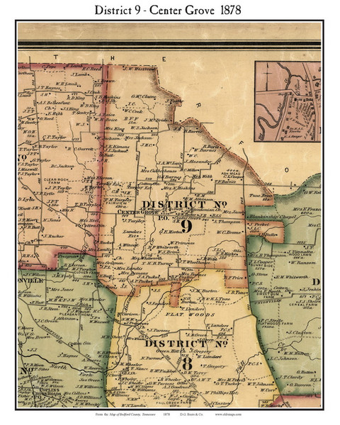 District 9 - Center Grove, Bedford Co. Tennessee 1878 Old Town Map Custom Print Bedford Co.