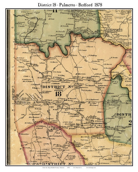 District 18 - Palmetto - Bedford, Bedford Co. Tennessee 1878 Old Town Map Custom Print Bedford Co.