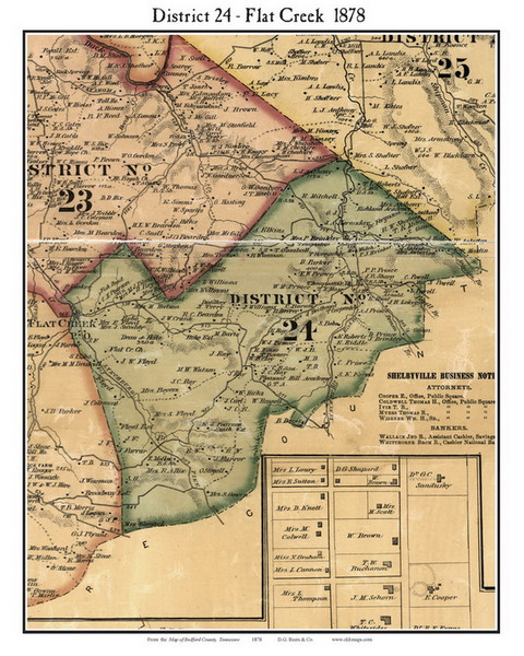 District 24 - Flat Creek, Bedford Co. Tennessee 1878 Old Town Map Custom Print Bedford Co.