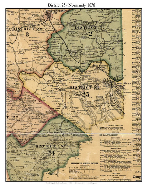 District 25 - Normandy, Bedford Co. Tennessee 1878 Old Town Map Custom Print Bedford Co.