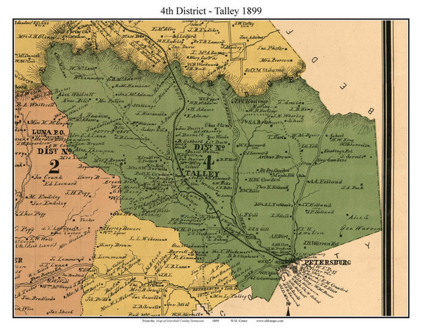 District 4 - Talley Tennessee 1899 - Old Town Map Custom Print - Marshall Co. District 4 - Talley Tennessee 1899 - Old Town Map Custom Print - Marshall Co.