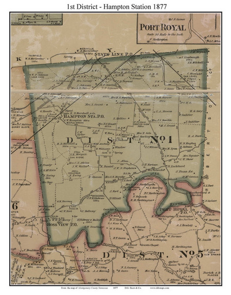 District No. 1 - Hampton Station - State Line, Tennessee 1877 Old Town Map Custom Print Montgomery Co. District No. 1 - Hampton Station - State Line, Tennessee 1877 Old Town Map Custom Print Montgomery Co.